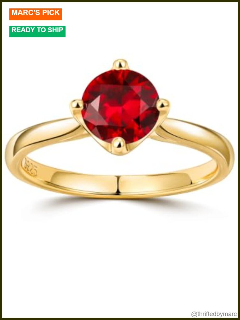 Lab Grown Ruby Engagement Ring 925 Sterling Silver Gold Plated Promise Ring